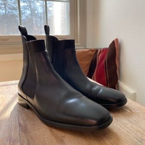 Everlane Square Toe Black Leather Booties